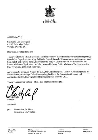 Premier Christy Clark's Response to Community Petition